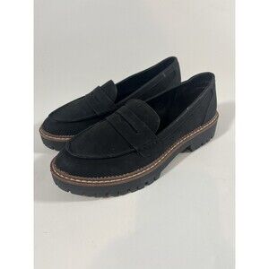 Maurices Penny Loafers Size 7 Black  Chunky Lug Sole Slip On Dress Flats